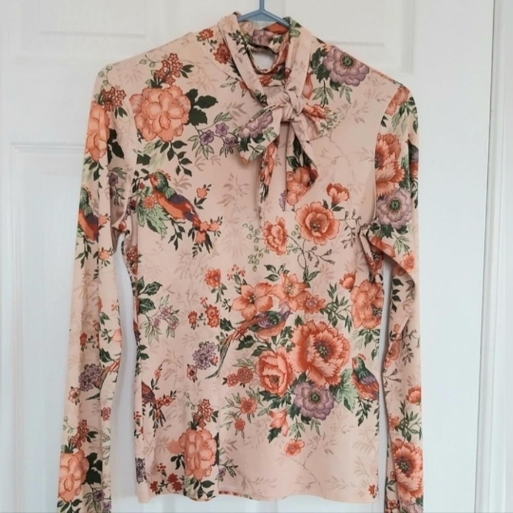 Stylish Multicolor Floral Blouse with Bow Tie